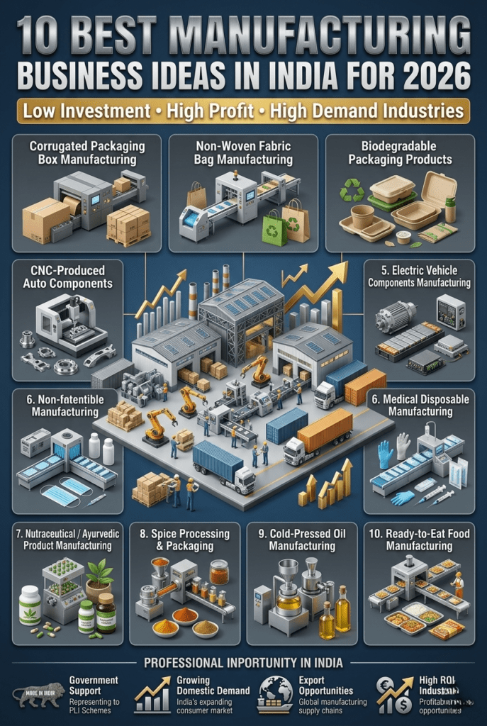 Best manufacturing business ideas in India 2026 for low investment and high profit