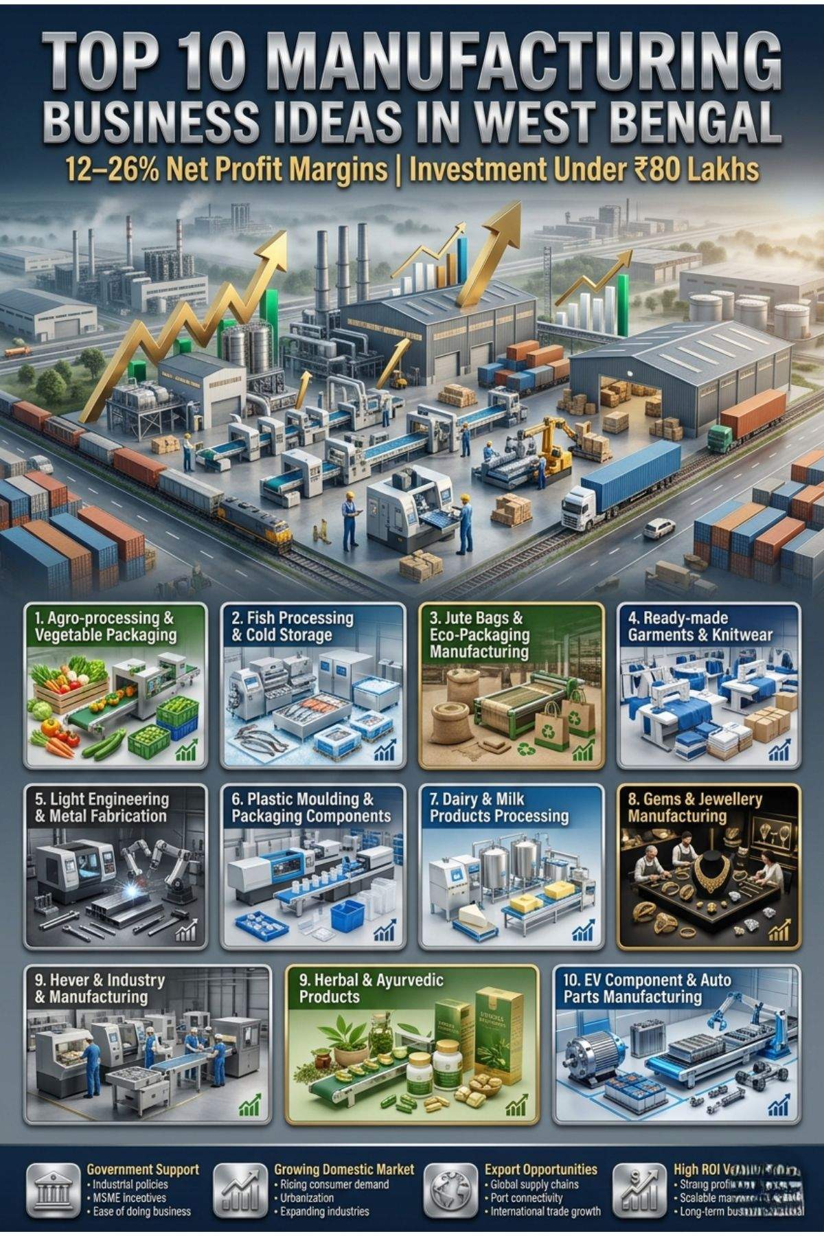 10 profitable manufacturing business ideas in West Bengal with MSME subsidies and high profit margins
