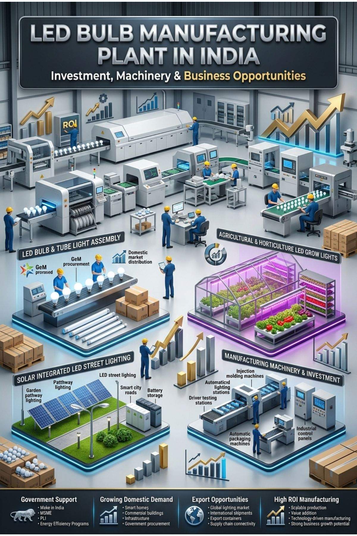LED bulb manufacturing plant in India with automated assembly machinery