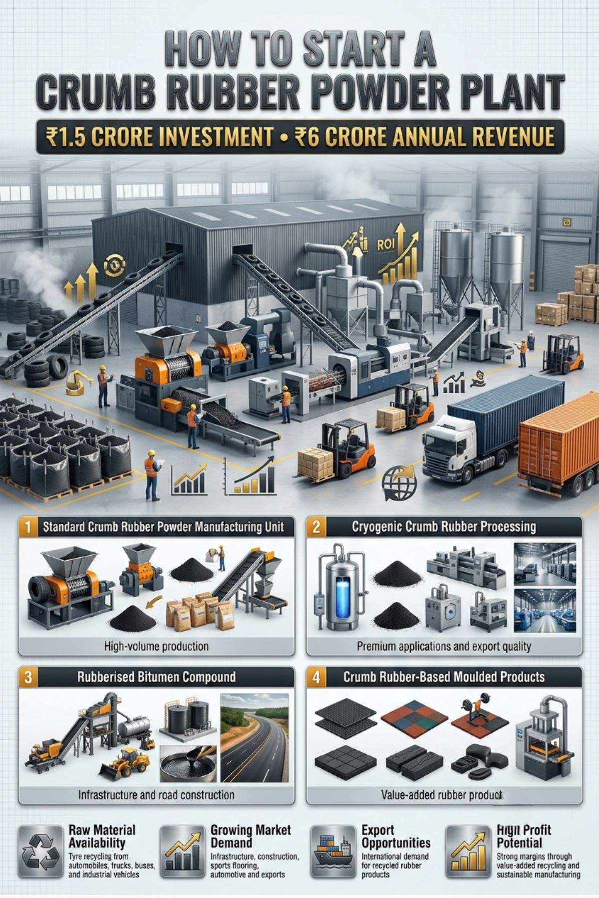 Crumb Rubber Powder Plant in India: Project Report