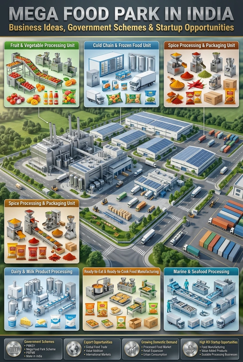 Mega Food Park business ideas in India for food processing startups