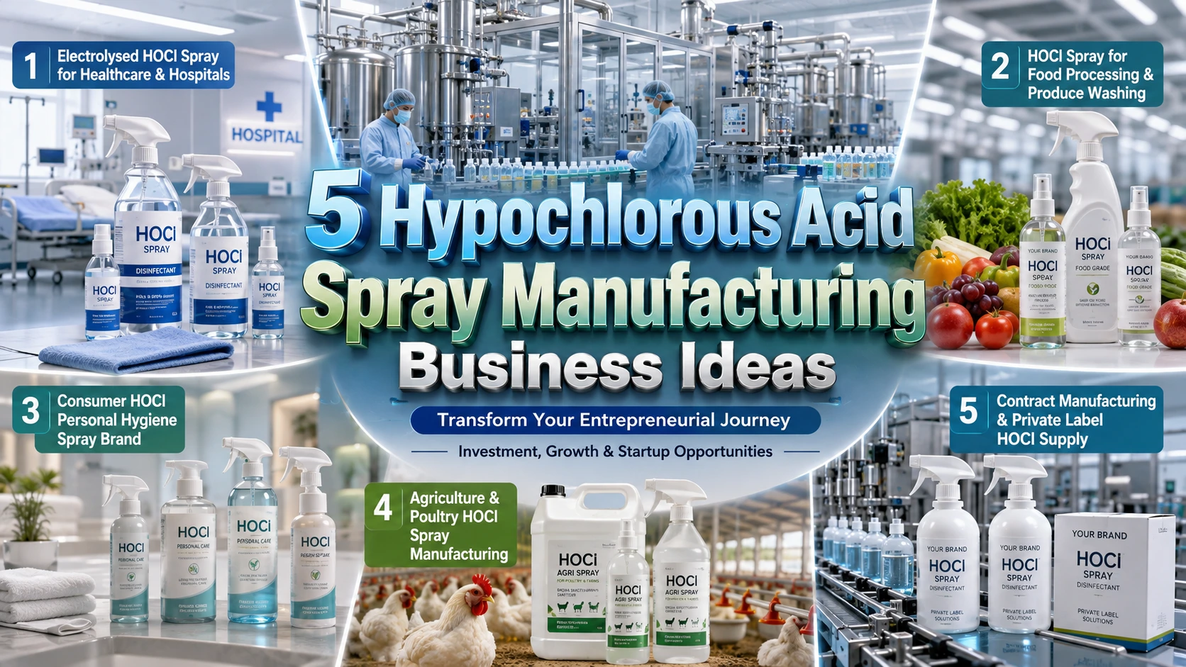 Hypochlorous acid spray manufacturing business ideas in India